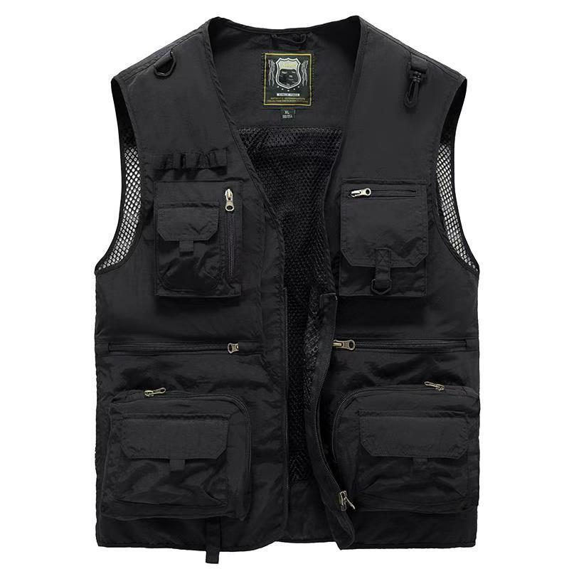 Multi Pocket Vest With Mesh Back And Multiple Zippered For Utility Use — Black