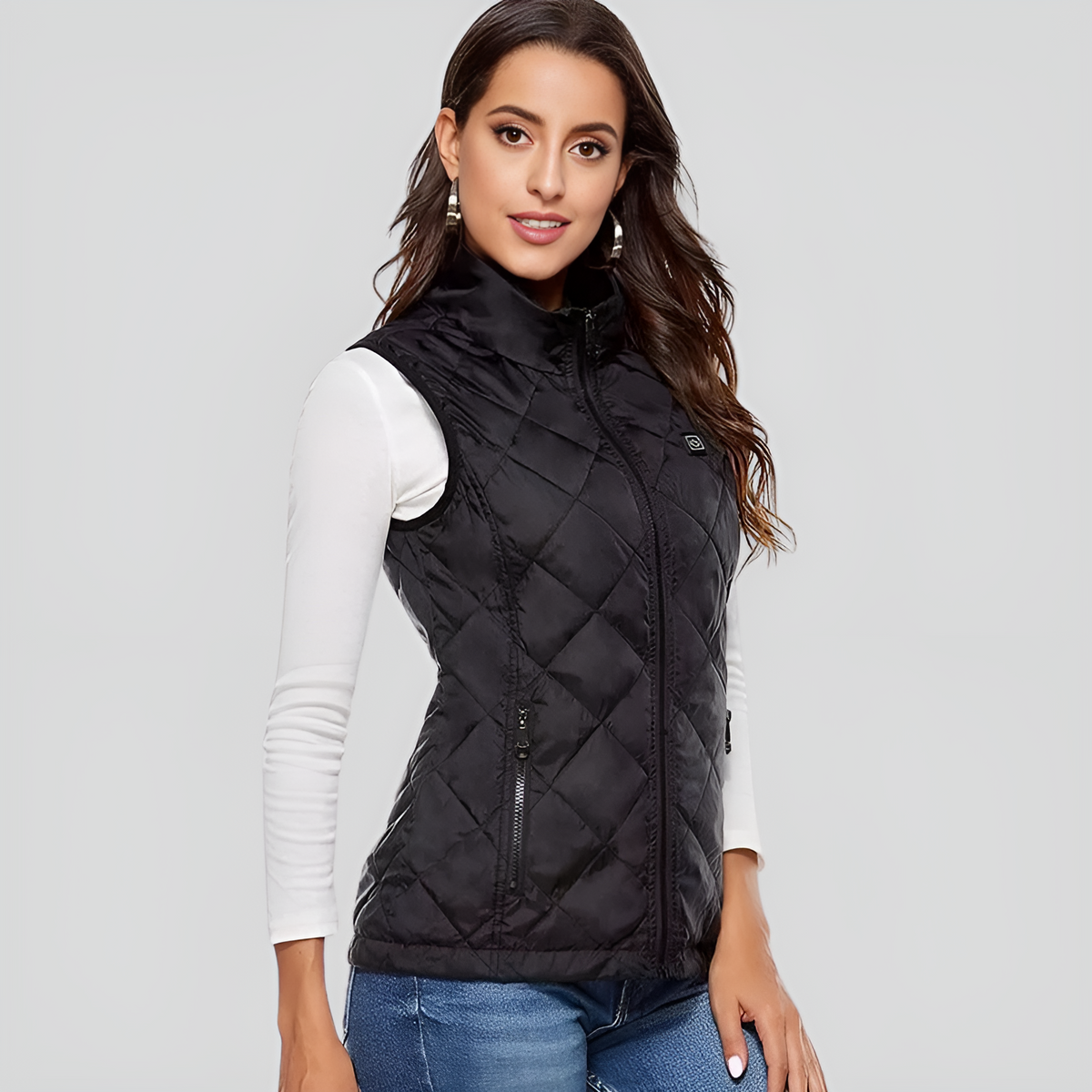 Heated Vest Adjustable Quilted Sleeveless Zip-Front