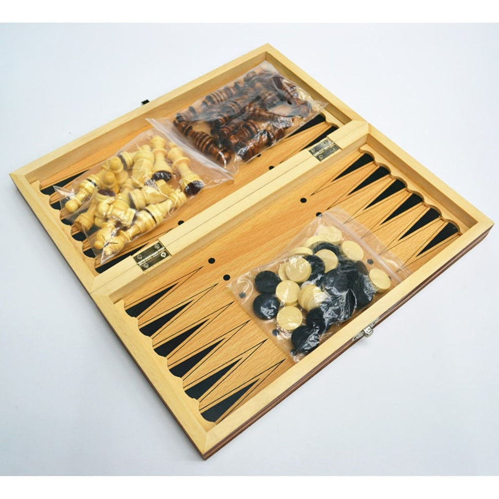 3 In 1 Chess Set Wooden Folding Magnetic Board Game - Image 3