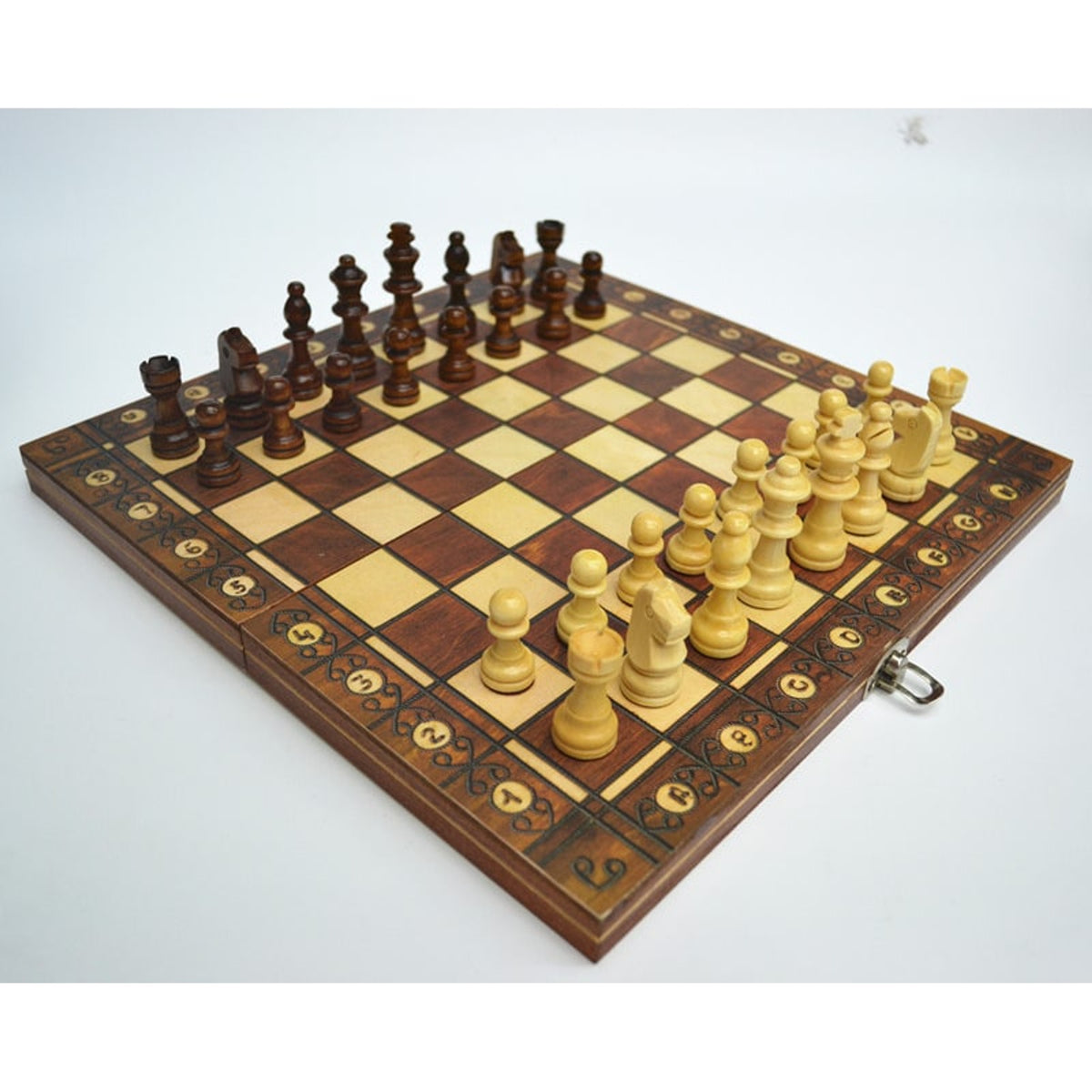 3 In 1 Chess Set Wooden Folding Magnetic Board Game - Image 4