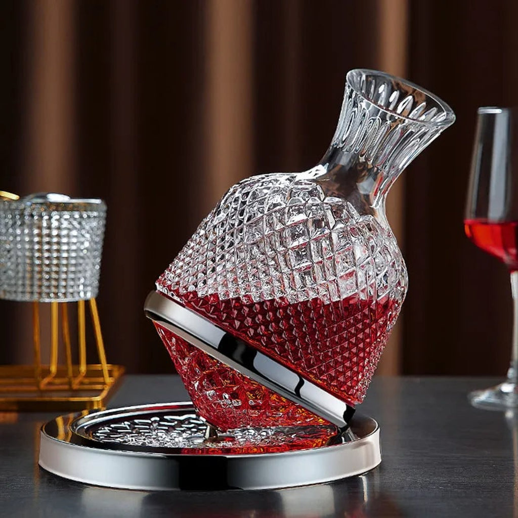 360 Degree Rotating Wine Decanter With Cut Crystal Glass - Image 1