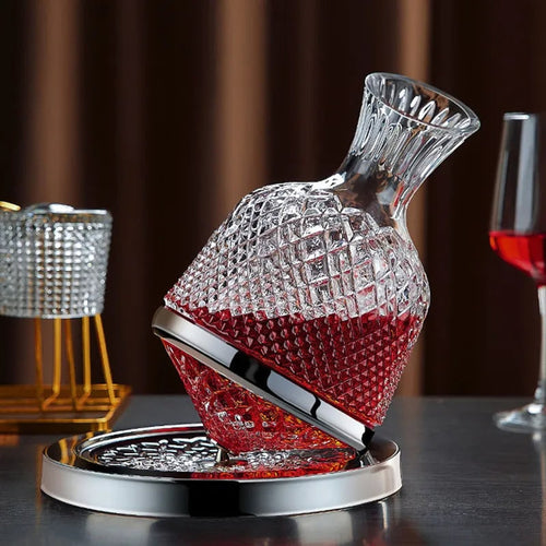 360 Degree Rotating Wine Decanter With Cut Crystal Glass - Image 1