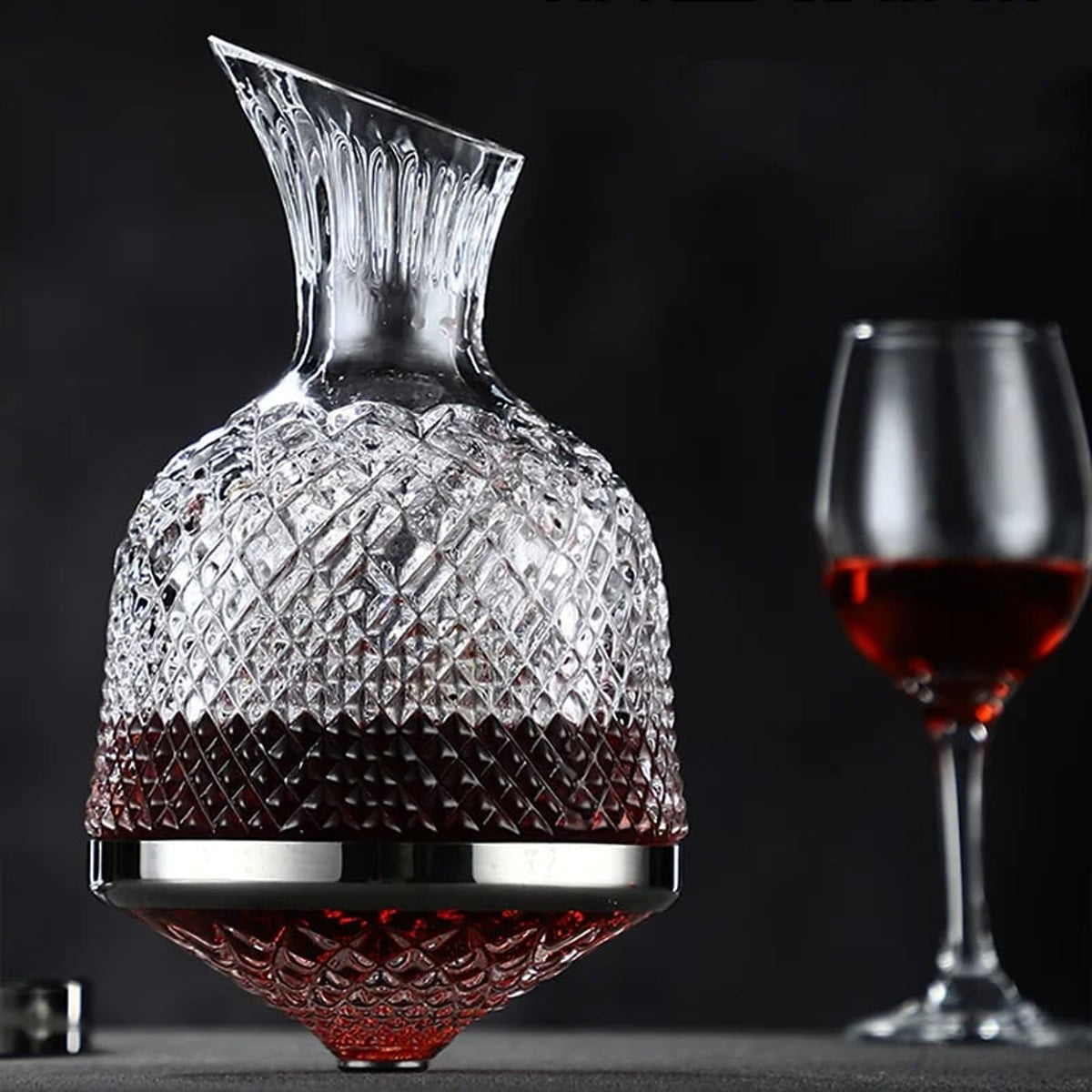 360 Degree Rotating Wine Decanter With Cut Crystal Glass - Image 2