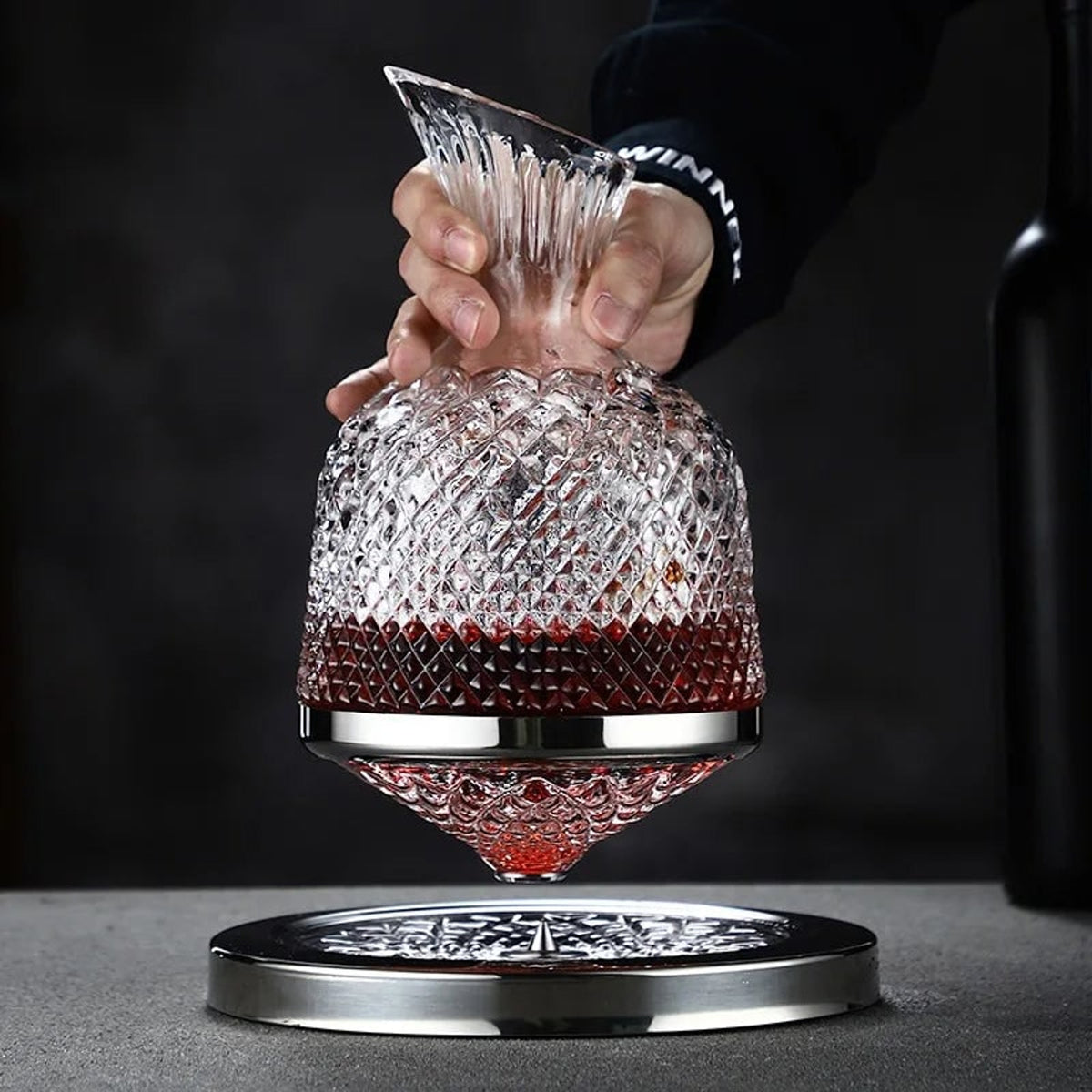360 Degree Rotating Wine Decanter With Cut Crystal Glass - Image 3