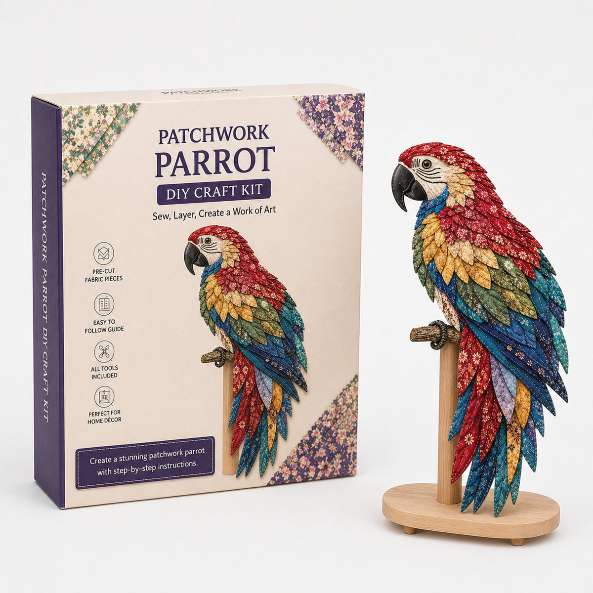 3D Fabric Patchwork Bird Kit By Wingmend No-Sew Craft With Real Raised Texture - Image 4