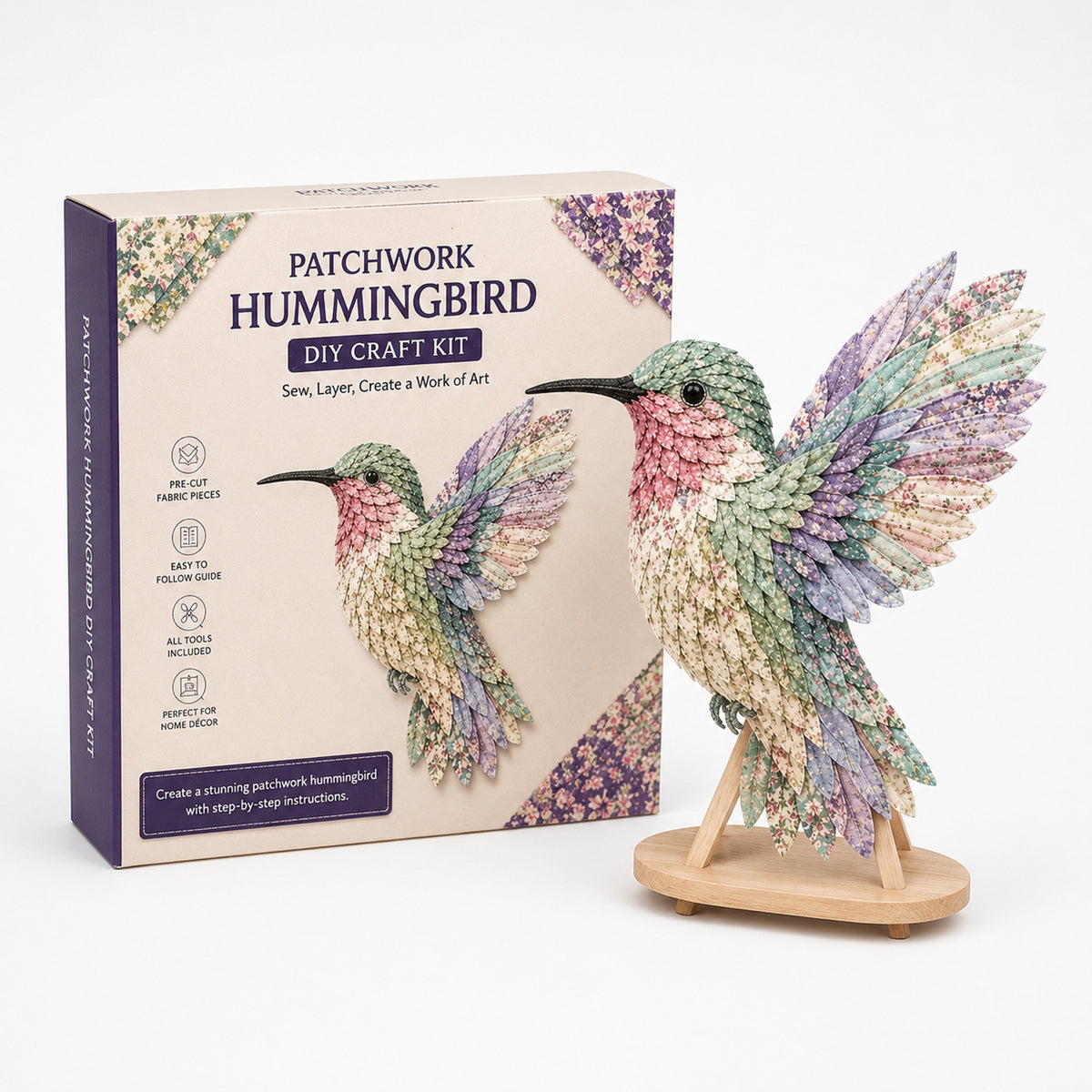 3D Fabric Patchwork Bird Kit By Wingmend No-Sew Craft With Real Raised Texture - Image 10