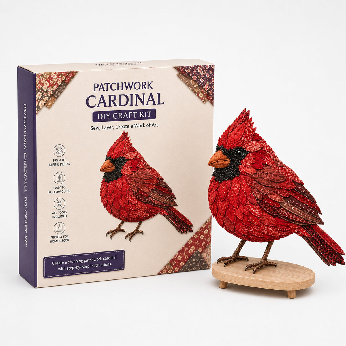 3D Fabric Patchwork Bird Kit By Wingmend No-Sew Craft With Real Raised Texture - Image 9