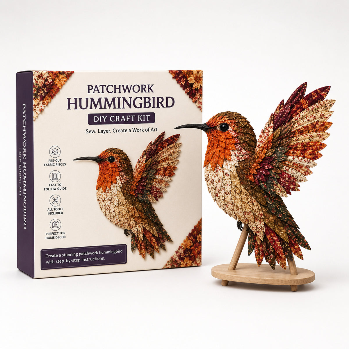 3D Fabric Patchwork Bird Kit By Wingmend No-Sew Craft With Real Raised Texture - Image 12
