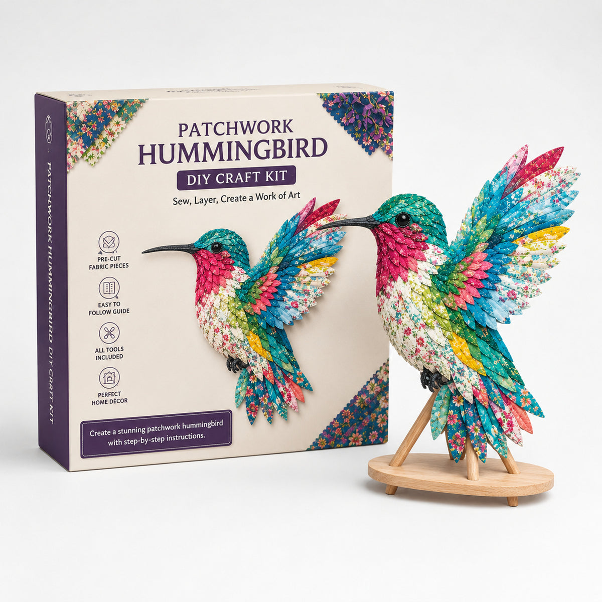 3D Fabric Patchwork Bird Kit By Wingmend No-Sew Craft With Real Raised Texture - Image 11