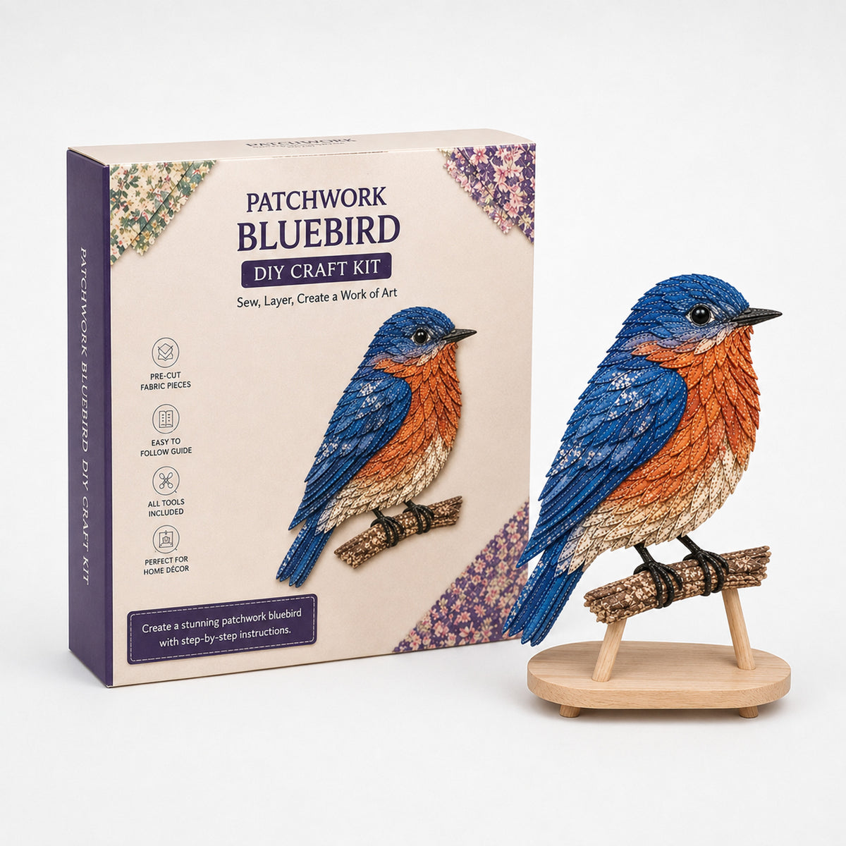 3D Fabric Patchwork Bird Kit By Wingmend No-Sew Craft With Real Raised Texture - Image 5