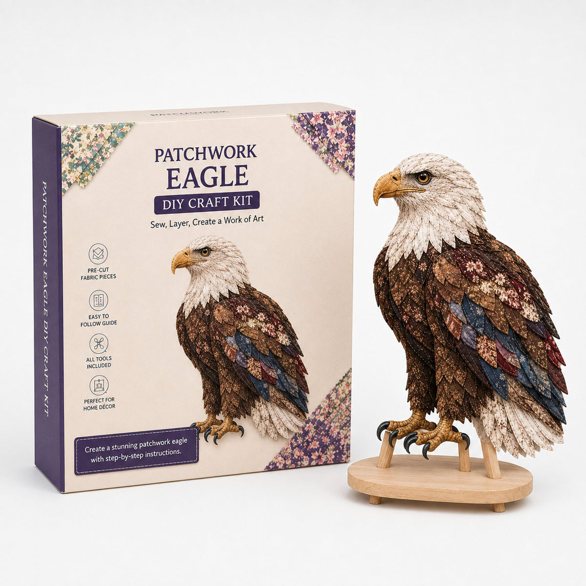 3D Fabric Patchwork Bird Kit By Wingmend No-Sew Craft With Real Raised Texture - Image 6