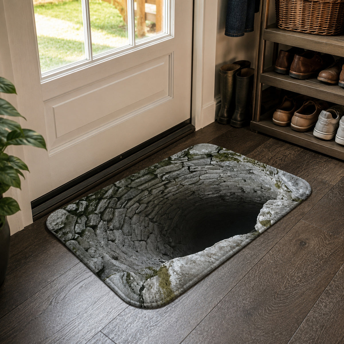 3D Optical Illusion Stone Well Doormat With Non-Slip Latex Backing - Image 2
