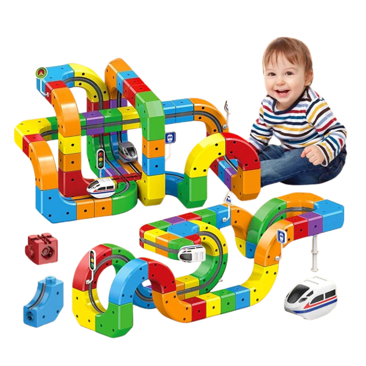 3D Train Building Set For Kids Stem Toy With Modular Tracks And Rechargeable Engine - Image 1