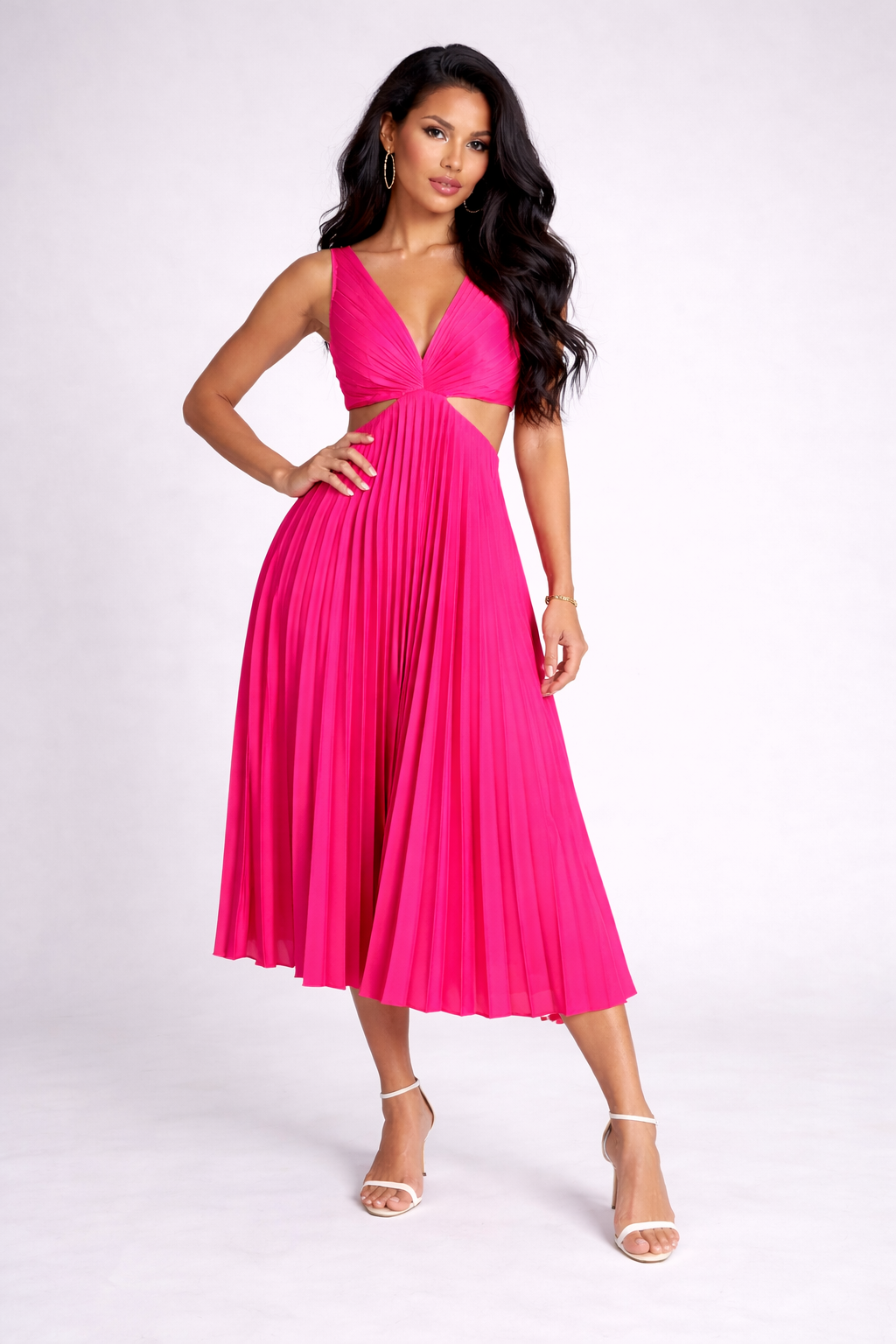 NOVA | Women’s Pleated Midi Dress – Elegant Flowing Dress for Events