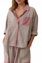 NOVA | Women's Checked Cotton Pyjama Set | Cozy Long Sleeve Sleepwear with Button Closure