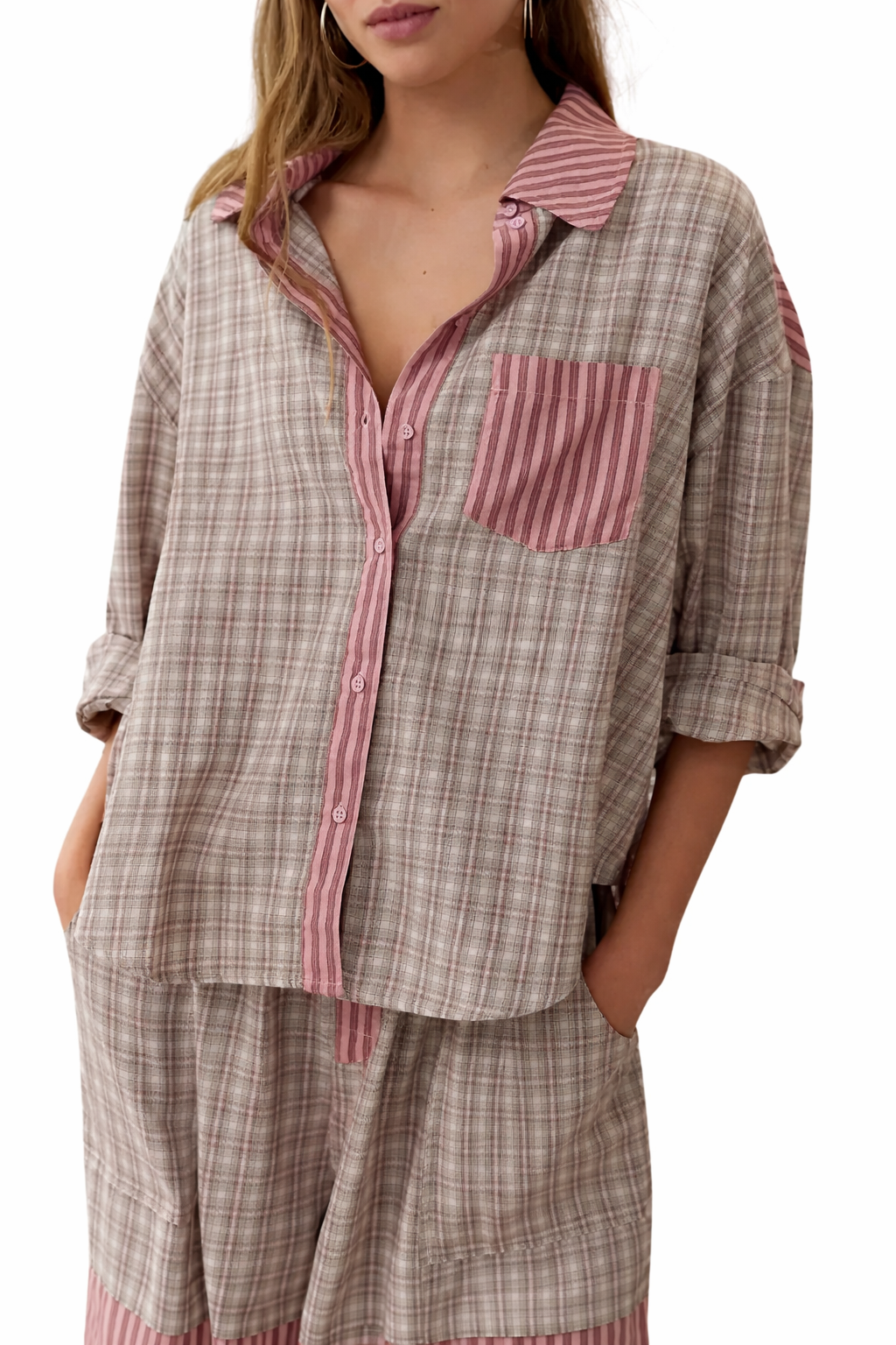 NOVA | Women's Checked Cotton Pyjama Set | Cozy Long Sleeve Sleepwear with Button Closure