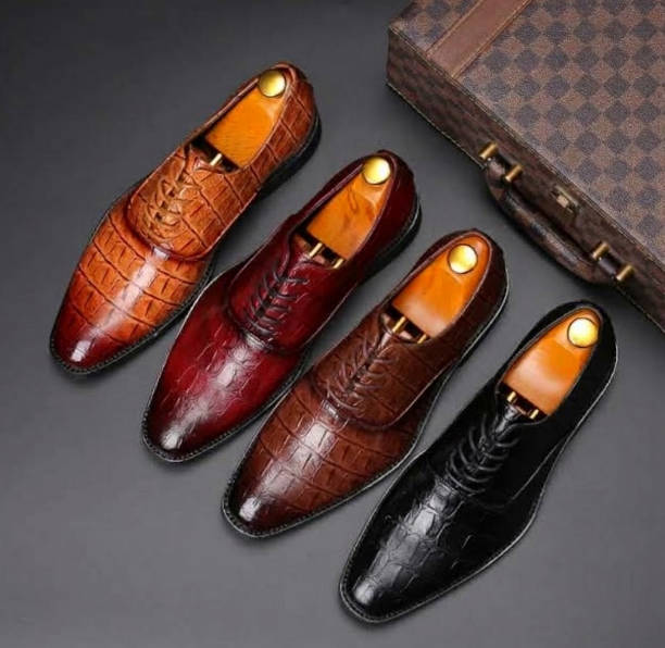 Dress Shoes with Cushioned Leather Lining and Croc Embossed