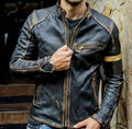 Leather Jacket with Relaxed Fit and Multiple Pockets