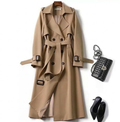 Women's Trench Coat with Streamlined Longline Fit and Double-Breasted Front
