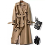 Women's Trench Coat with Streamlined Longline Fit and Double-Breasted Front