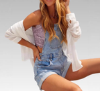 Women's Shorts with Relaxed Dungaree Fit and Adjustable Straps