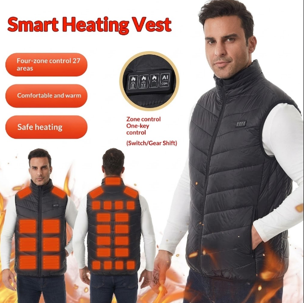 Heated Vest With Rechargeable Battery And Quilted Design Featuring Integrated Heating Zones