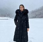 Women's Long Puffer Coat With Fur-Trimmed Hood And Quilted Padded Design For Winter