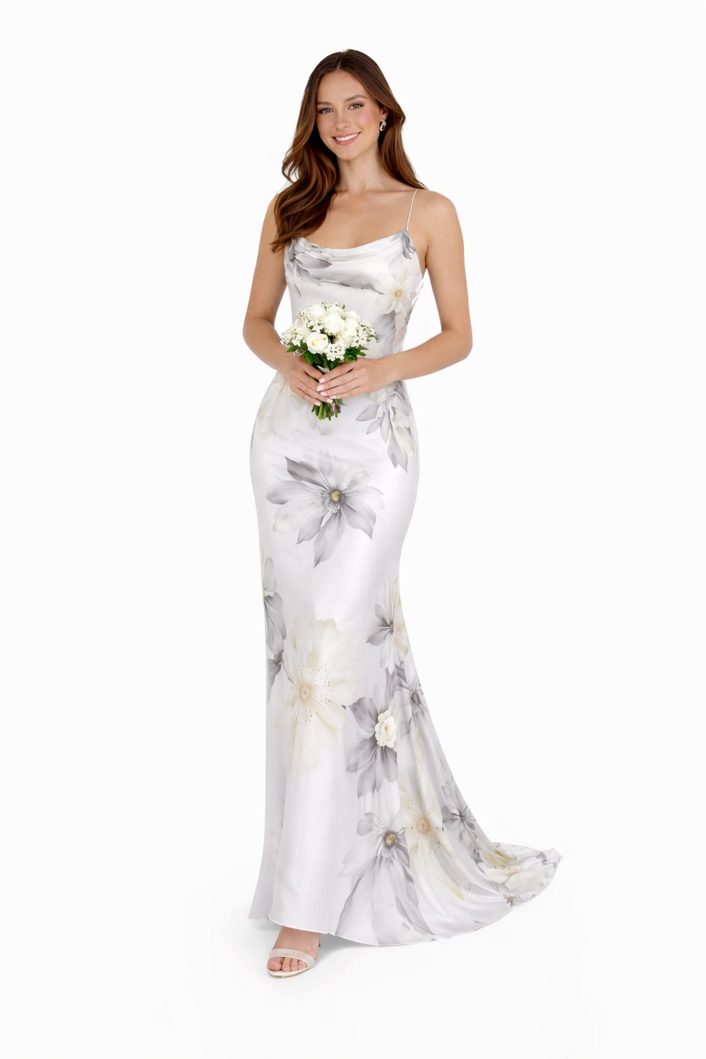 NOVA | Floral Wedding Guest Dress – Elegant Floral Satin Maxi Formal Dress