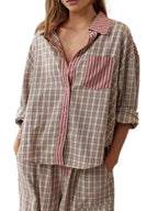 NOVA | Women's Checked Cotton Pyjama Set | Cozy Long Sleeve Sleepwear with Button Closure