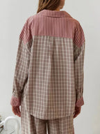 NOVA | Women's Checked Cotton Pyjama Set | Cozy Long Sleeve Sleepwear with Button Closure