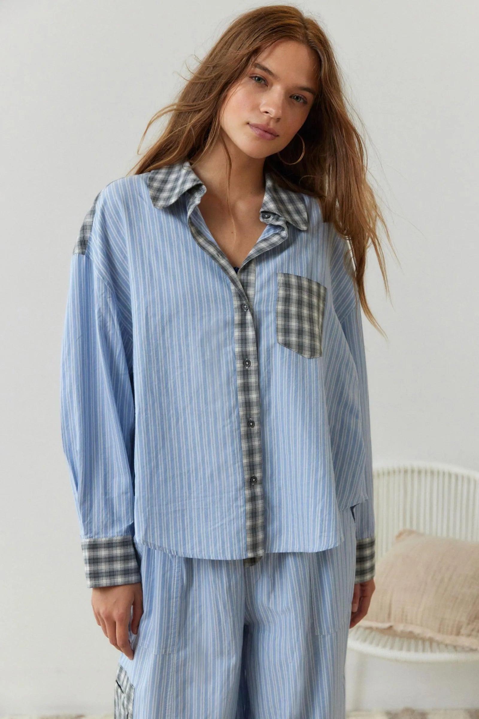 NOVA | Women's Checked Cotton Pyjama Set | Cozy Long Sleeve Sleepwear with Button Closure