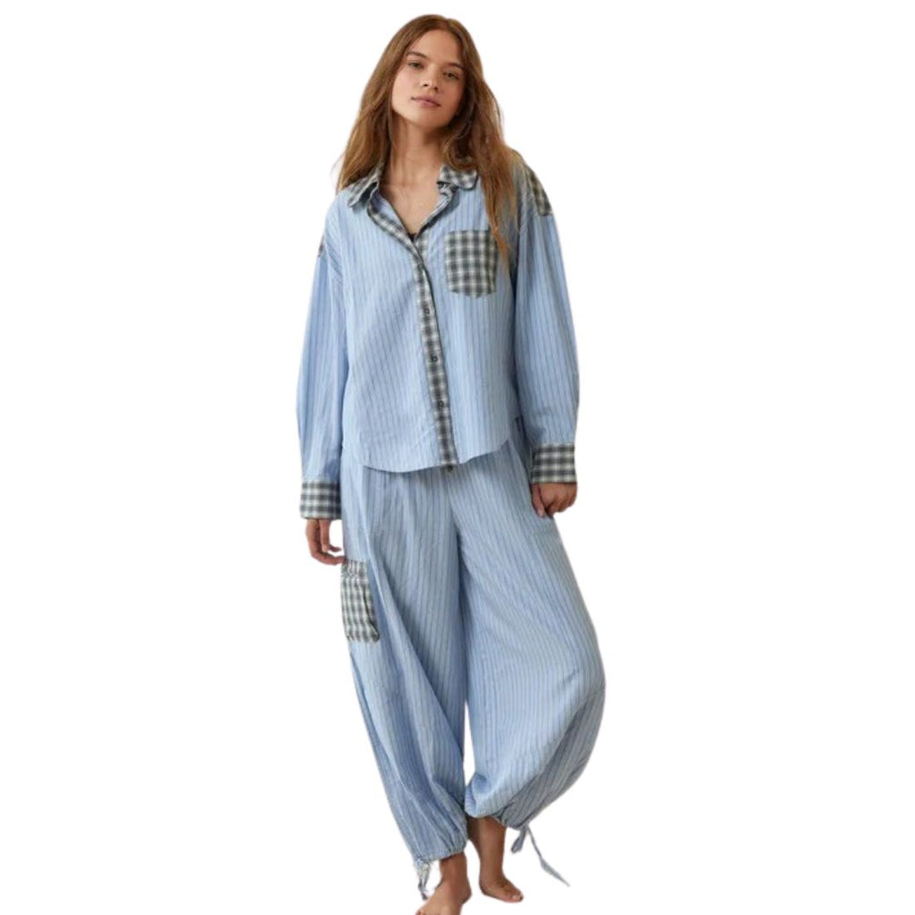 NOVA | Women's Checked Cotton Pyjama Set | Cozy Long Sleeve Sleepwear with Button Closure