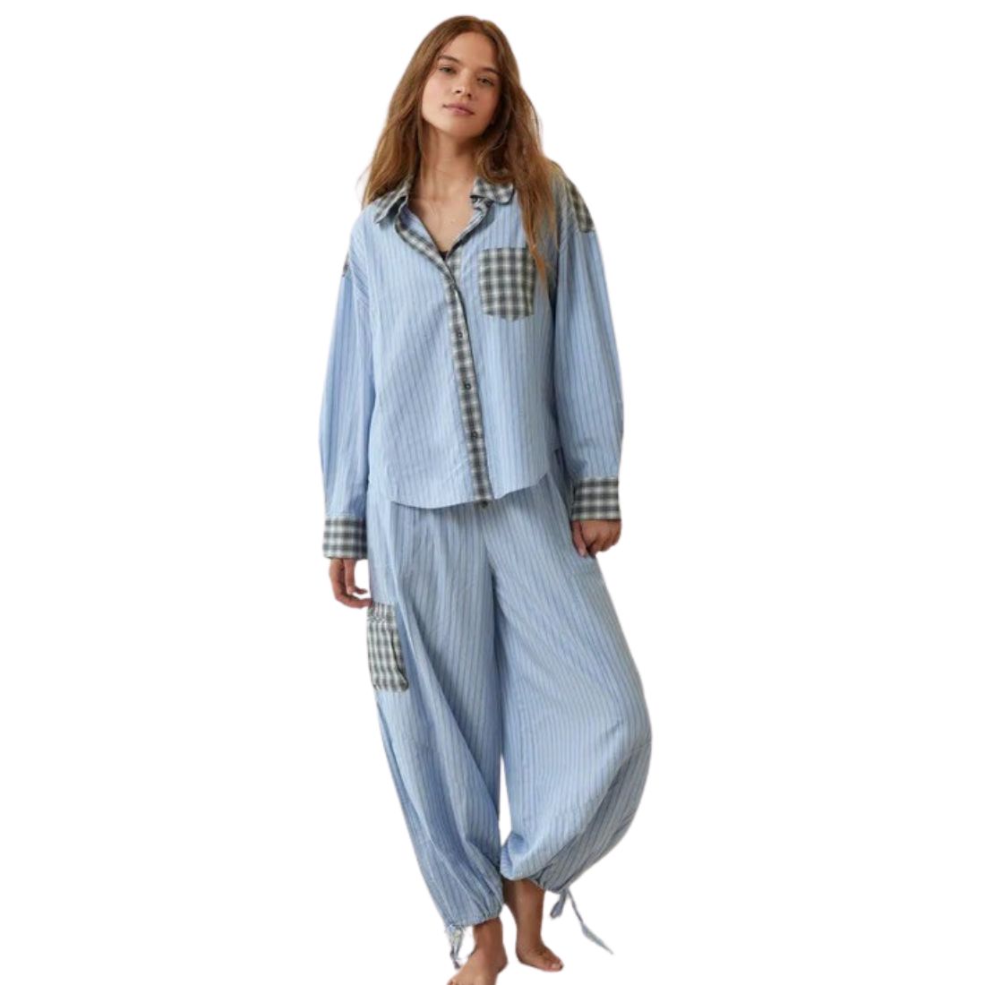 NOVA | Women's Checked Cotton Pyjama Set | Cozy Long Sleeve Sleepwear with Button Closure