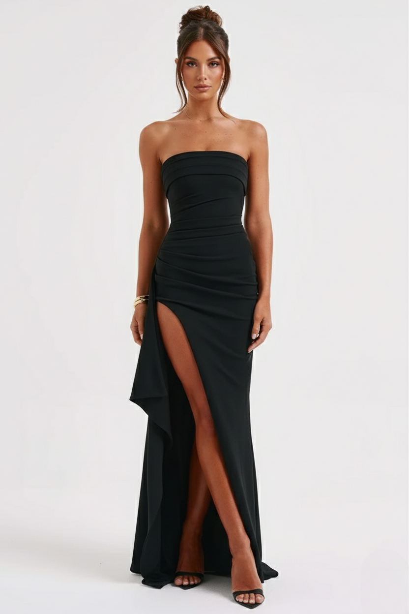 NOVA | Women's Strapless Maxi Dress – High Split Bodycon Evening Gown