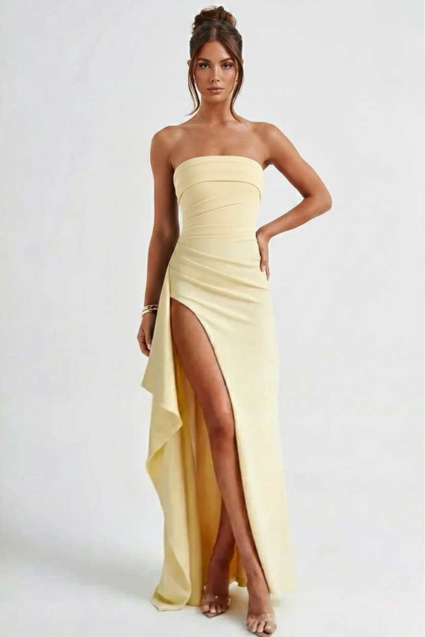 NOVA | Women's Strapless Maxi Dress – High Split Bodycon Evening Gown