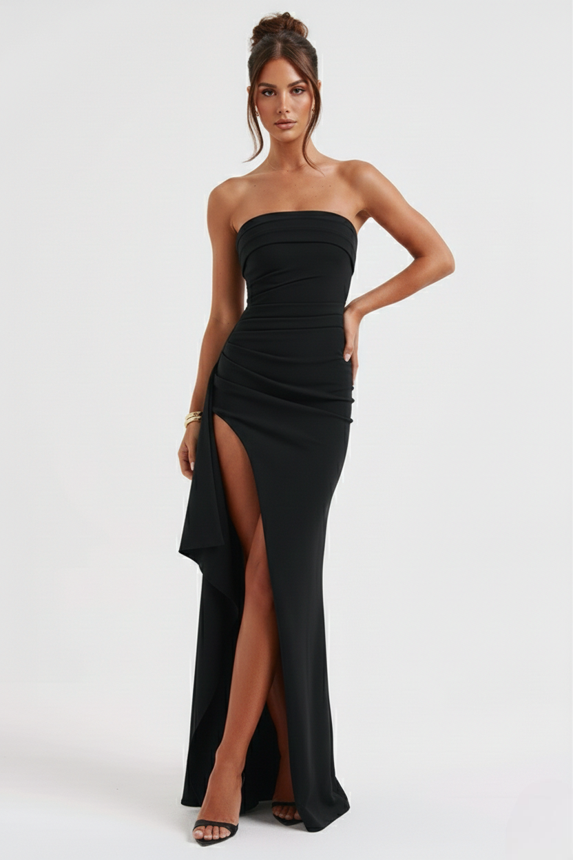 NOVA | Women's Strapless Maxi Dress – High Split Bodycon Evening Gown