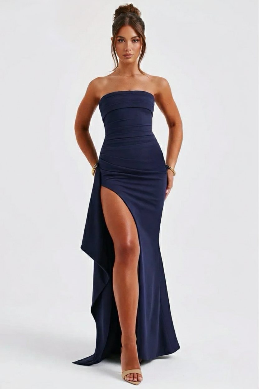 NOVA | Women's Strapless Maxi Dress – High Split Bodycon Evening Gown