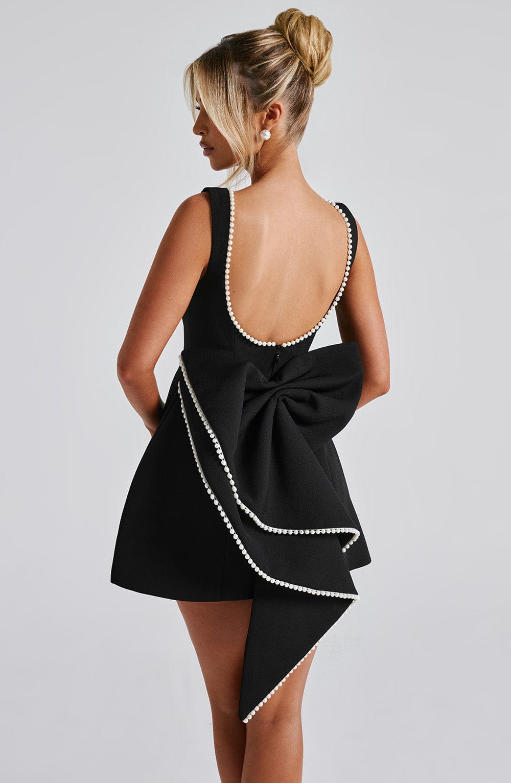 NOVA | Women's Elegant A-Line Mini Dress | Sophisticated Pearl Trim Summer Cocktail Dress