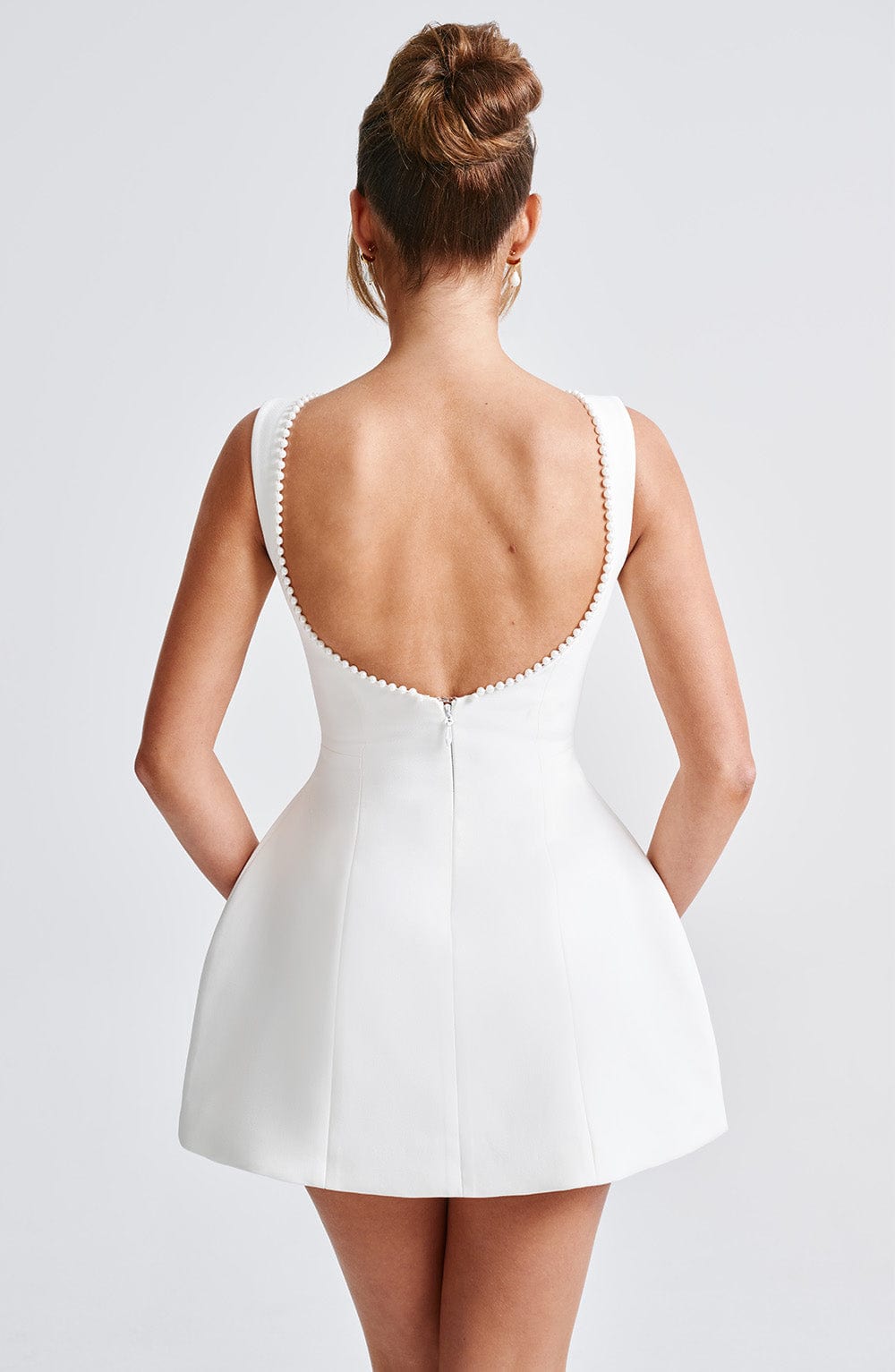 NOVA | Women's Elegant A-Line Mini Dress | Sophisticated Pearl Trim Summer Cocktail Dress