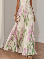 NOVA | Women's Sleeveless Floral Chiffon Maxi Dress – Square Neck Elegant A-Line