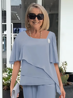 NOVA | Damski lekki zestaw dwu-częściowy z nakładkami | Elegancki granatowy strój formalny