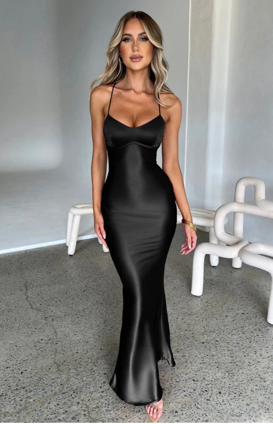 NOVA | Women's Blue Bodycon Midi Dress – Strappy V-Neck Elegant Fit