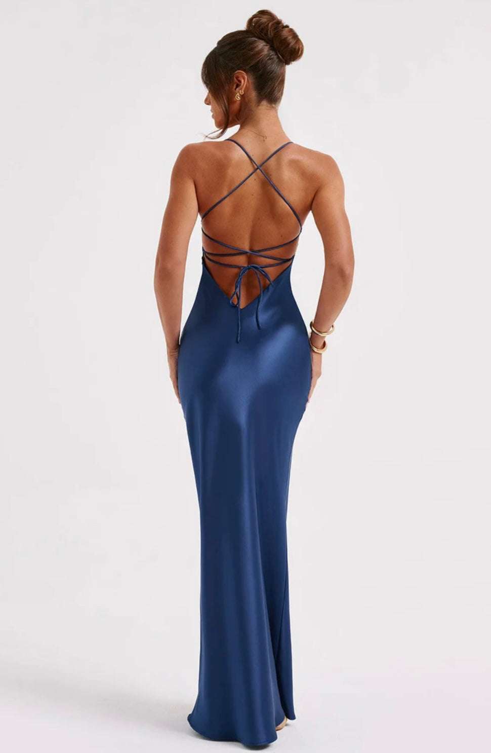 NOVA | Women's Blue Bodycon Midi Dress – Strappy V-Neck Elegant Fit