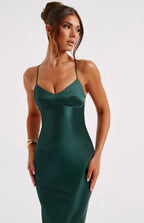 NOVA | Women's Blue Bodycon Midi Dress – Strappy V-Neck Elegant Fit