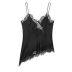 NOVA | Women's Smooth Silk Cami Top | Elegant Asymmetric Lace Trim Design