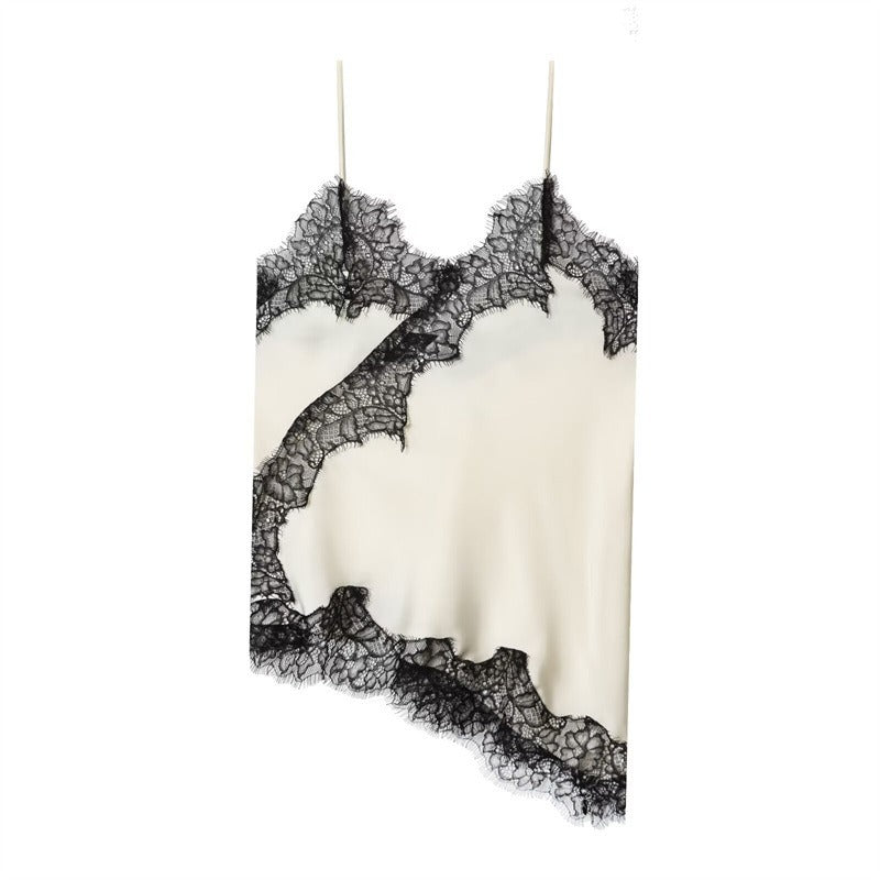 NOVA | Women's Smooth Silk Cami Top | Elegant Asymmetric Lace Trim Design