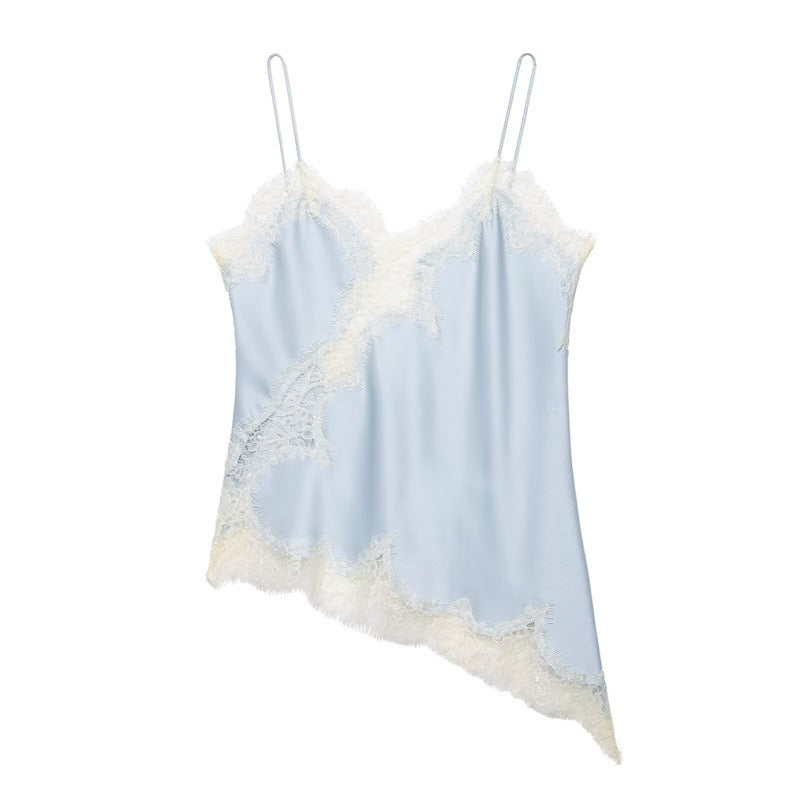 NOVA | Women's Smooth Silk Cami Top | Elegant Asymmetric Lace Trim Design