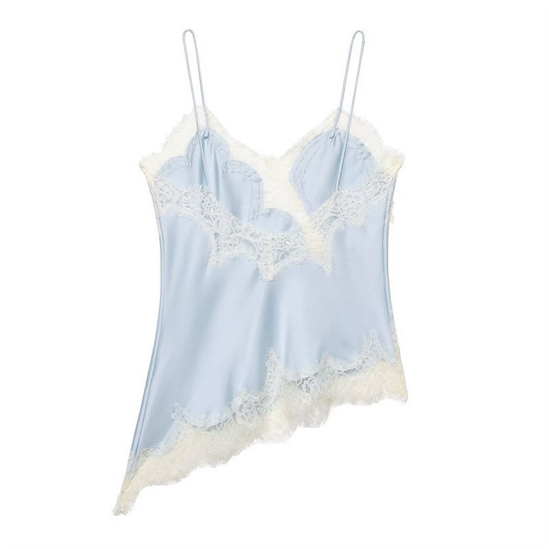 NOVA | Women's Smooth Silk Cami Top | Elegant Asymmetric Lace Trim Design