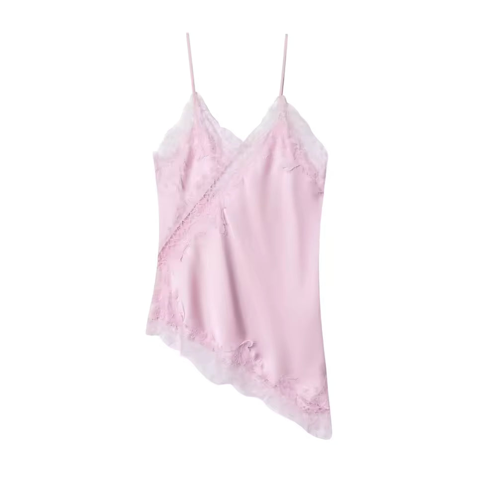 NOVA | Women's Smooth Silk Cami Top | Elegant Asymmetric Lace Trim Design