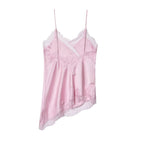NOVA | Women's Smooth Silk Cami Top | Elegant Asymmetric Lace Trim Design